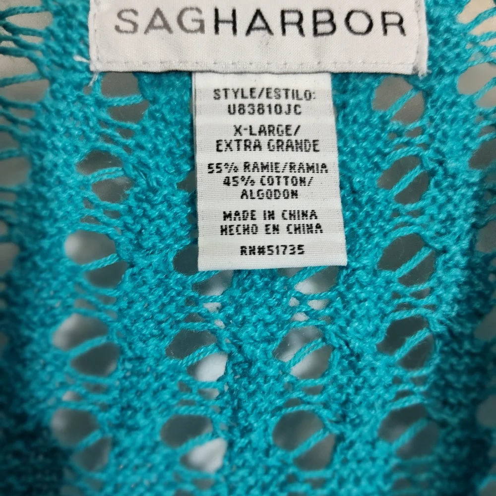 Sag Harbor Blue Cardigan Chunky Knit Open Front NWOT